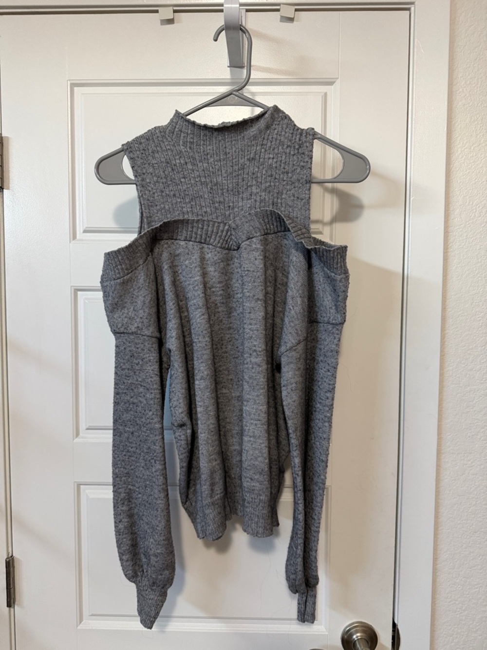 Cold-Shoulder Mock Neck Sweater - Gray